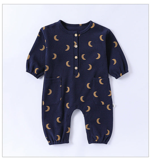 Spring Arrival Baby Unisex Long Sleeves Waffle Grid and Simple Pattern Rompers