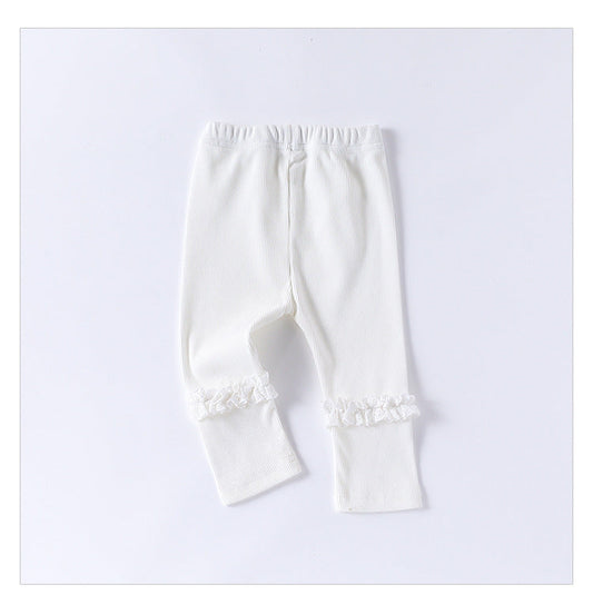 Children’s Spring Lace Trim Attached Breathable Pants for Girls – Home Trousers