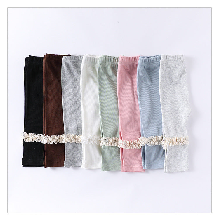 Children’s Spring Lace Trim Attached Breathable Pants for Girls – Home Trousers